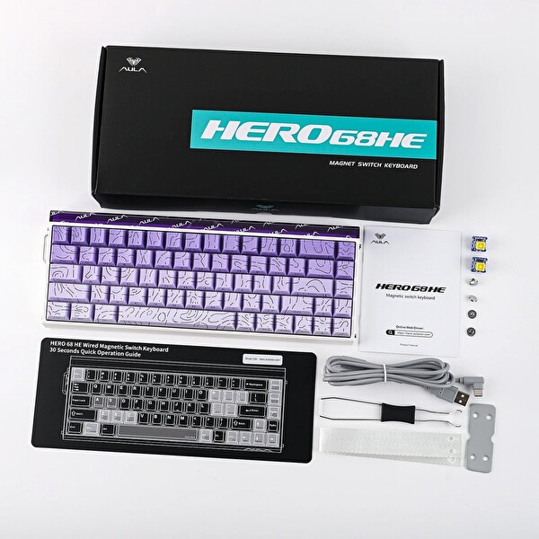 Aula Hero 68 HE Manyetik Klavye Rapid Trigger Dragon King Switch 8000Hz RGB Neon TKL Hot Swap Oyuncu Klavyesi Mor