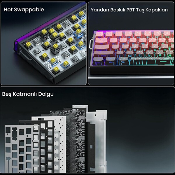 Aula Hero 68 HE Manyetik Klavye Rapid Trigger Dragon King Switch 8000Hz RGB Neon TKL Hot Swap Oyuncu Klavyesi Kırmızı