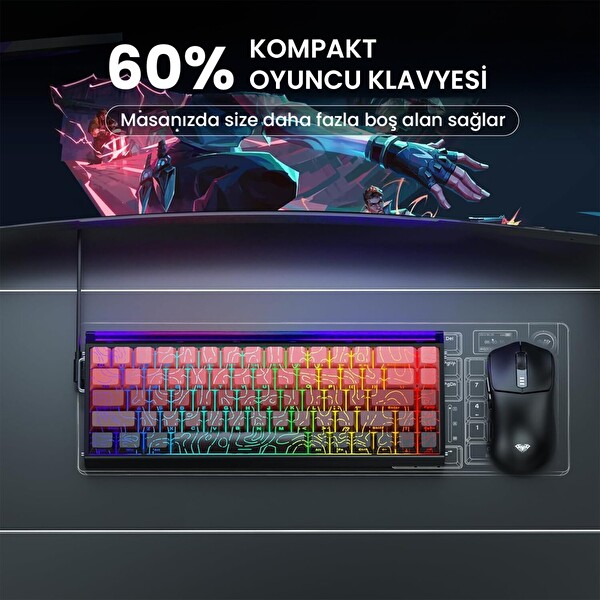 Aula Hero 68 HE Manyetik Klavye Rapid Trigger Dragon King Switch 8000Hz RGB Neon TKL Hot Swap Oyuncu Klavyesi Kırmızı
