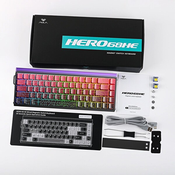 Aula Hero 68 HE Manyetik Klavye Rapid Trigger Dragon King Switch 8000Hz RGB Neon TKL Hot Swap Oyuncu Klavyesi Kırmızı
