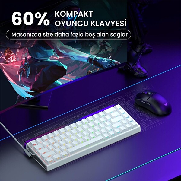 Aula Hero 68 HE Manyetik Klavye Rapid Trigger Meteor Switch 8000Hz RGB Neon TKL Hot Swap Oyuncu Klavyesi Beyaz
