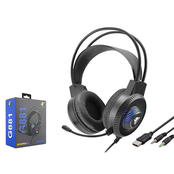 Hadron G881 RGB Ledli Mikrofonlu 2x3.5 MM AUX 2 MT Kablolu Kulaküstü Oyuncu Kulaklığı - Siyah