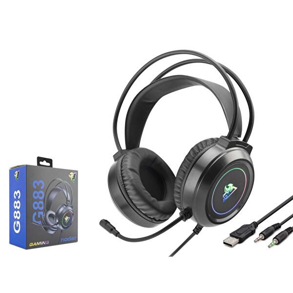 Hadron G883 RGB Ledli Mikrofonlu 2x3.5 MM AUX 2 MT Kablolu Kulaküstü Oyuncu Kulaklığı - Siyah