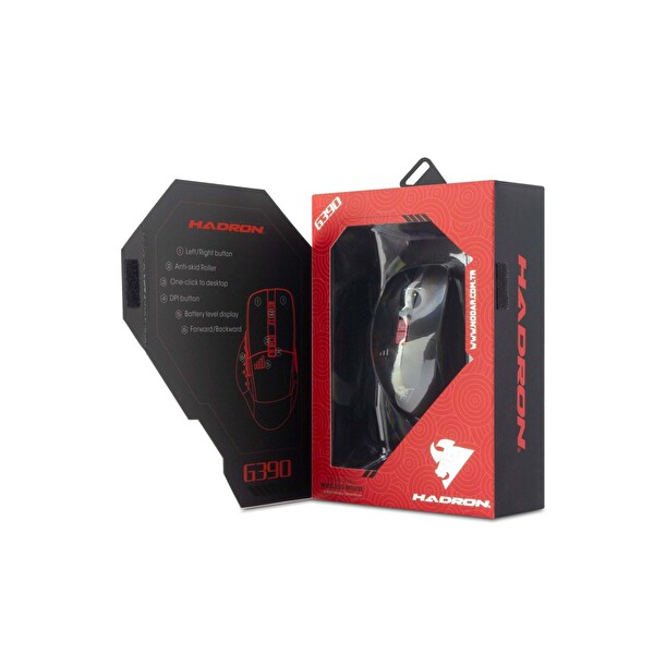 Hadron G390 1600DPI RGB Ledli 2.4GHz Type-C Şarjlı Kablosuz Oyuncu Mouse - Siyah