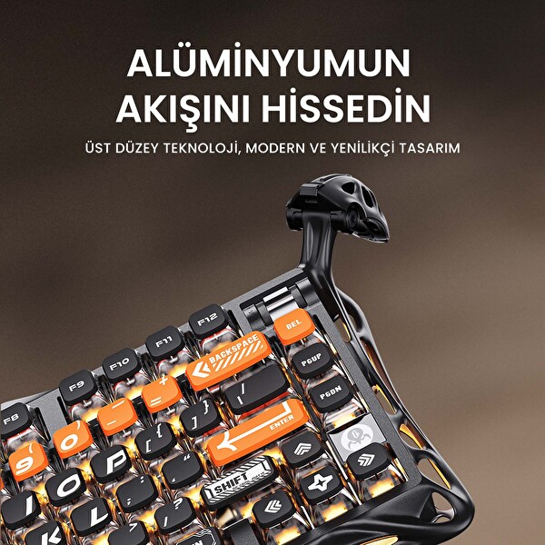 GravaStar Mercury K1 Pro RGB Alüminyum Çerçeveli İngilizce Q Kablosuz Mekanik Gaming Klavye CyberFlare