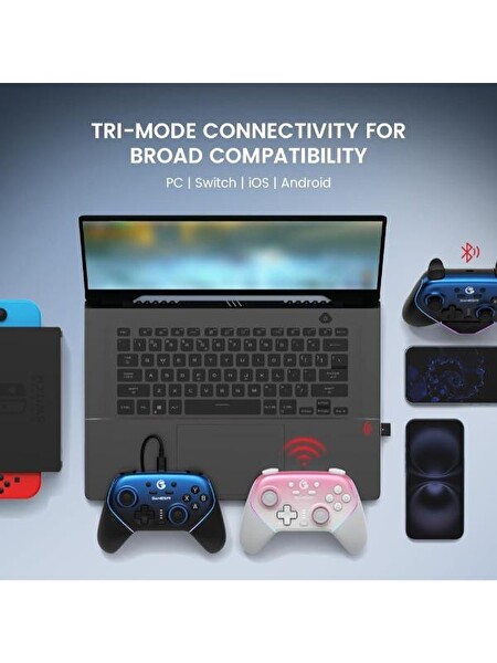 GameSir Super Nova Hall Effect 2.4G Nintendo Switch Windows PC Android Ios Wireless Controller Pembe