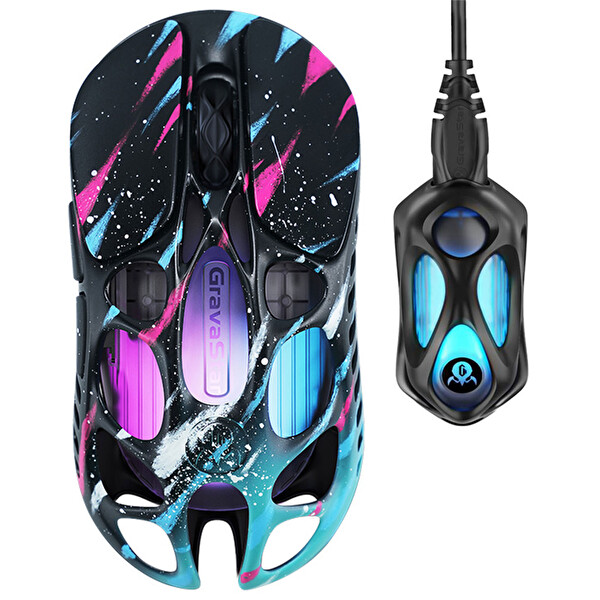 GravaStar Mercury XPro RGB 32K DPI Kablosuz Magnezyum Alaşımlı Programlanabilir 5 Tuşlu Neon Graffiti Optik Gaming Mouse+8K Dongle