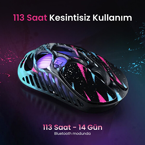 GravaStar Mercury XPro RGB 32K DPI Kablosuz Magnezyum Alaşımlı Programlanabilir 5 Tuşlu Neon Graffiti Optik Gaming Mouse+8K Dongle