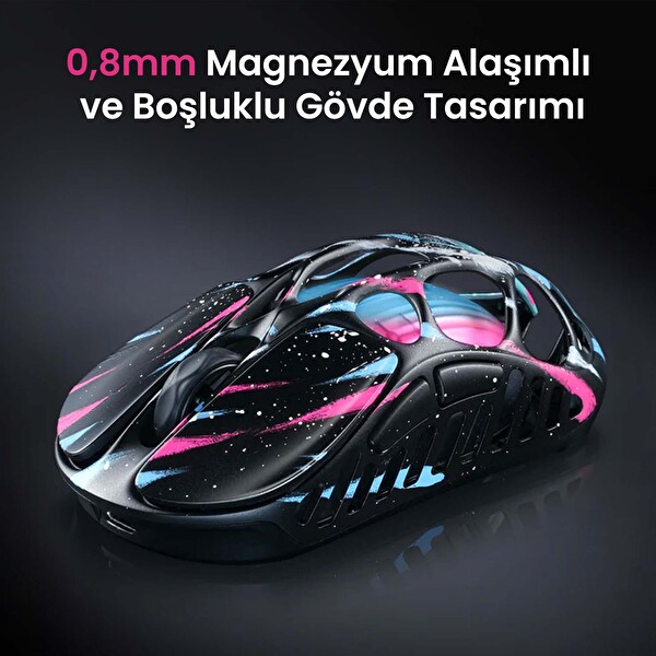 GravaStar Mercury XPro RGB 32K DPI Kablosuz Magnezyum Alaşımlı Programlanabilir 5 Tuşlu Neon Graffiti Optik Gaming Mouse+8K Dongle