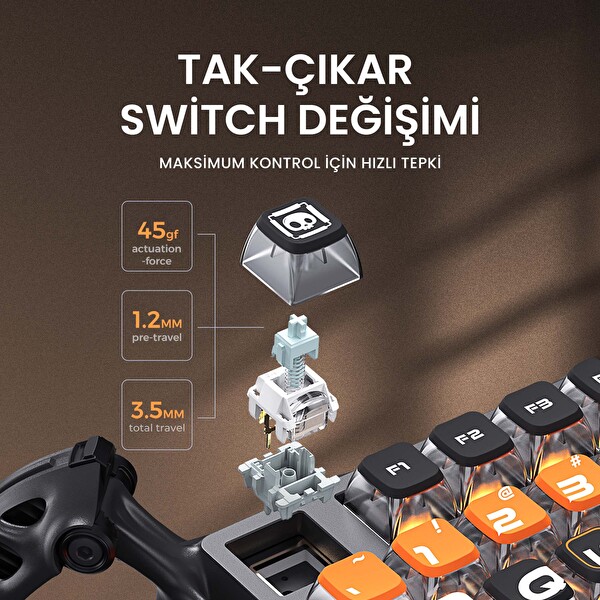 GravaStar Mercury K1 Pro+X Kablosuz RGB Işıklı Mekanik Q Gaming Klavye ve Optik Mouse Seti, CyberFlare