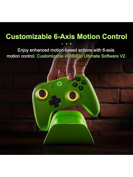 8bitdo Ultimate-2 Windows - Android Uyumlu Hall Effect 2.4 G Kablosuz Oyun Kolu Yeşil