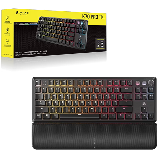 Corsair CH-911911G-TR K70 PRO TKL High-Performance Hall Effect Switch RGB Türkçe Siyah Gaming Klavye