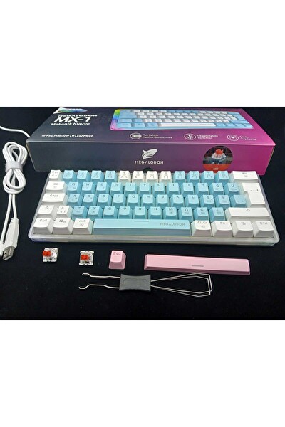 Megalodon MX-1 Mekanik RGB Red Switch Türkçe Oyuncu Klavyesi Beyaz Mini Oyuncu Klavyesi