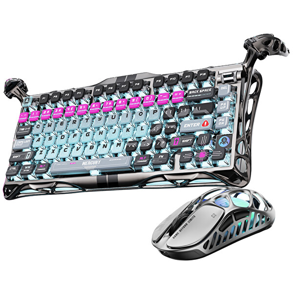 GravaStar Mercury V75 Pro Hall Effect, 8KHz Kablolu Manyetik Klavye XPro 32K DPI RGB Kablosuz Mouse Oyuncu Seti Gri