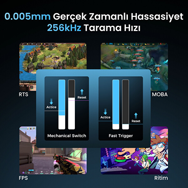 GravaStar Mercury V75 Pro Hall Effect, 8KHz Kablolu Manyetik Klavye XPro 32K DPI RGB Kablosuz Mouse Oyuncu Seti Gri