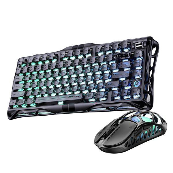 GravaStar Mercury V75 Hall Effect, 8K Hz Kablolu Manyetik Klavye - XPro 32K DPI RGB Kablosuz Mouse Oyuncu Seti Siyah