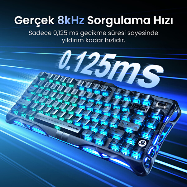 GravaStar Mercury V75 Hall Effect, 8K Hz Kablolu Manyetik Klavye - XPro 32K DPI RGB Kablosuz Mouse Oyuncu Seti Siyah