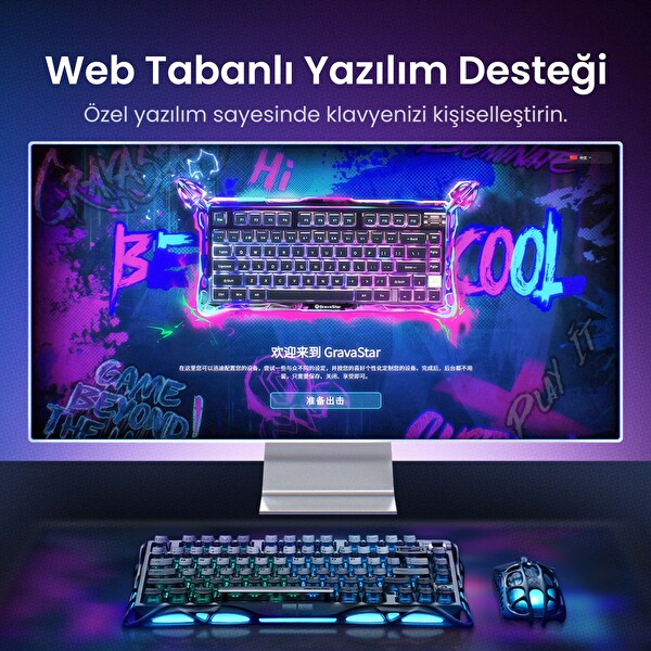 GravaStar Mercury V75 Hall Effect, 8K Hz Kablolu Manyetik Klavye - XPro 32K DPI RGB Kablosuz Mouse Oyuncu Seti Siyah