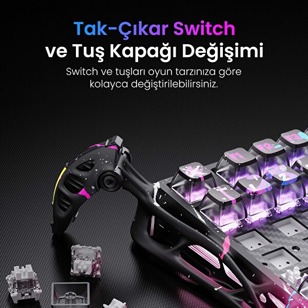 GravaStar Mercury V75 Pro Hall Effect, 8KHz Kablolu Manyetik Klavye - XPro 32K DPI RGB Kablosuz Mouse Oyuncu Seti Siyah