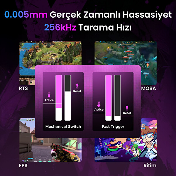 GravaStar Mercury V75 Pro Hall Effect, 8KHz Kablolu Manyetik Klavye - XPro 32K DPI RGB Kablosuz Mouse Oyuncu Seti Siyah