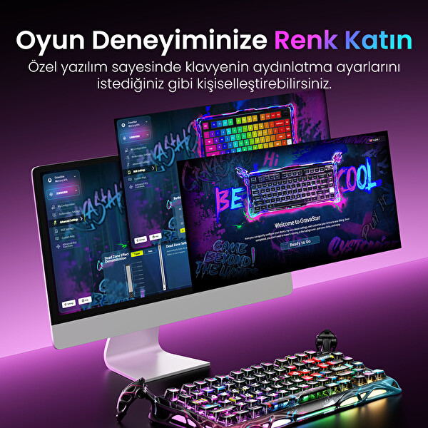 GravaStar Mercury V75 Pro Hall Effect, 8KHz Kablolu Manyetik Klavye - XPro 32K DPI RGB Kablosuz Mouse Oyuncu Seti Siyah