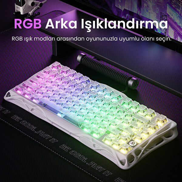 GravaStar Mercury K1 Lite RGB İngilizce Q Crystal Aurora Kablosuz Mekanik Gaming Klavye