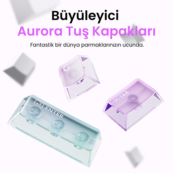 GravaStar Mercury K1 Lite RGB İngilizce Q Crystal Aurora Kablosuz Mekanik Gaming Klavye