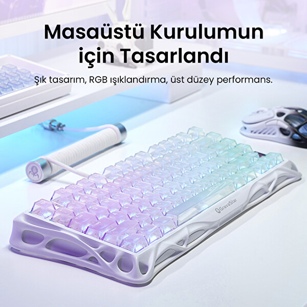 GravaStar Mercury K1 Lite RGB İngilizce Q Crystal Aurora Kablosuz Mekanik Gaming Klavye