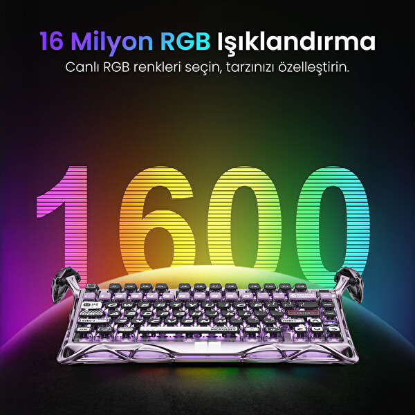 GravaStar Mercury V75 Pro HE Hot-Swappable Rapid Trigger 8000Hz 0.125ms Kablolu Hall Effect Manyetik Switch Gaming Klavye Purple