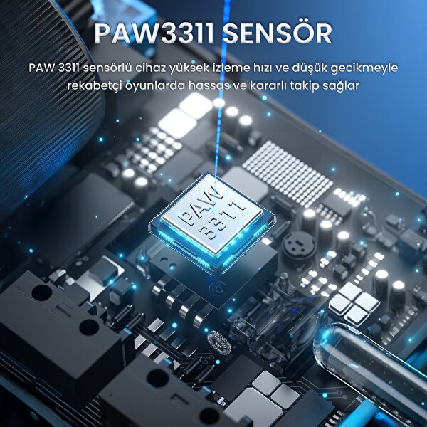 Aula SC380 Pro PAW3311 Sensör 12000 DPI 1000Hz Kablolu-Kablosuz Oyuncu Faresi Siyah