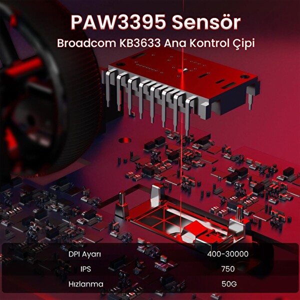 Aula SC900 Max PAW3395 Sensör 30000 DPI 8000Hz Kablolu ve Kablosuz Gaming Oyuncu Mouse Kırmızı