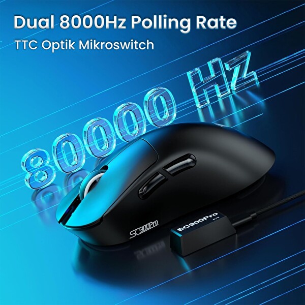 Aula SC900 Pro PAW3395 Sensör 26000 DPI 8000Hz Kablolu ve Kablosuz Gaming Oyuncu Mouse Siyah