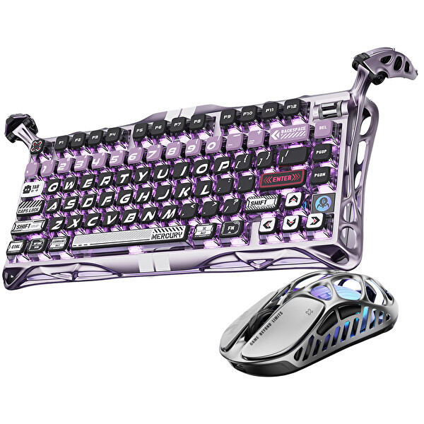 GravaStar Mercury V75 Pro Rapid 8 Khz Kablolu Manyetik Oyuncu Klavyesi - XPro 32K DPI RGB Kablosuz Mouse Oyuncu Seti Mor