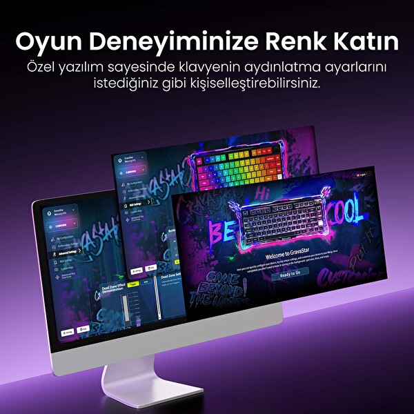 GravaStar Mercury V75 Pro Rapid 8 Khz Kablolu Manyetik Oyuncu Klavyesi - XPro 32K DPI RGB Kablosuz Mouse Oyuncu Seti Mor