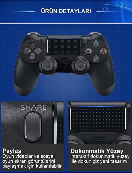 Sepetine Gelsin PS4-DUAL Ps4 Uyumlu Kablosuz Oyun Kolu Gamepad Siyah