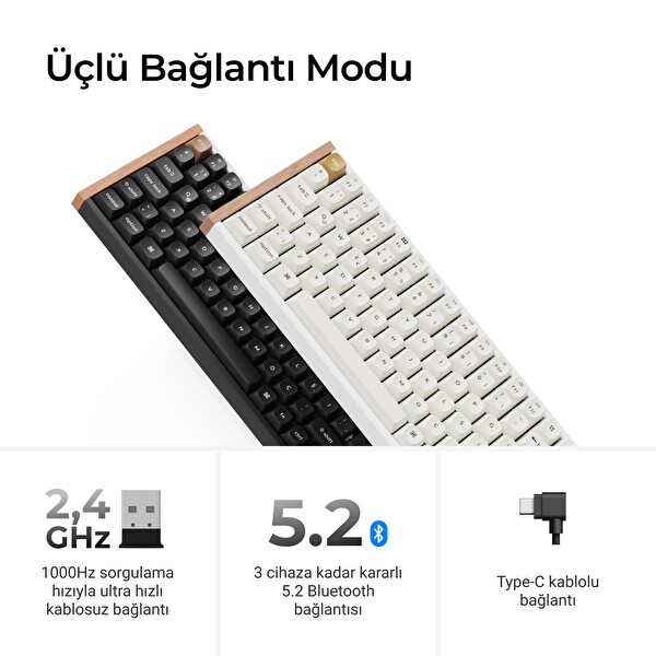 Keychron K2 He Türkçe Gateron Çift Raylı Bulutsu Anahtar Kablosuz Manyetik Oyuncu Klavyesi K2H-Q1-TR Beyaz