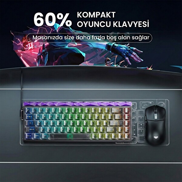 Aula Hero 68 He Manyetik Klavye Rapid Trigger Jade King Switch 8000Hz RGB Neon TKL Hot Swap Oyuncu Klavyesi Şeffaf Siyah