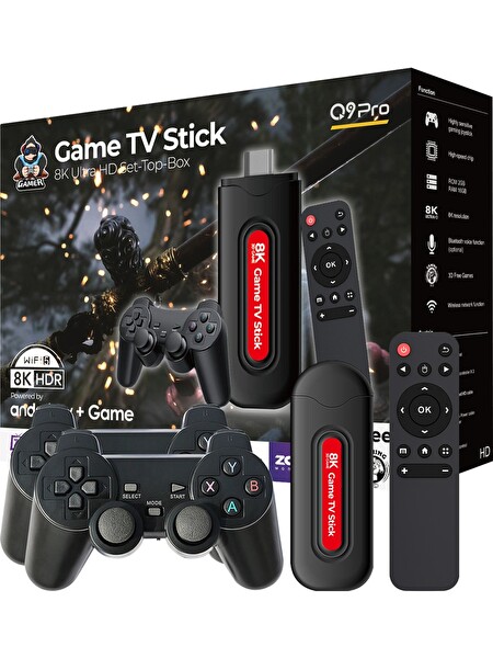 Cosmostech Q9 8k Android Tv Box - Retro Game Ve Android Tv Stick 64 GB 20.000 Oyun Wifi 2.4Ghz Dual Sistem Kablosuz Gamepad