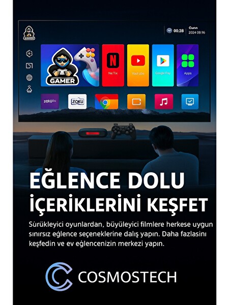 Cosmostech Q9 8k Android Tv Box - Retro Game Ve Android Tv Stick 64 GB 20.000 Oyun Wifi 2.4Ghz Dual Sistem Kablosuz Gamepad