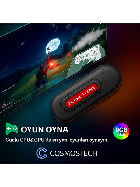 Cosmostech Q9 8k Android Tv Box - Retro Game Ve Android Tv Stick 64 GB 20.000 Oyun Wifi 2.4Ghz Dual Sistem Kablosuz Gamepad