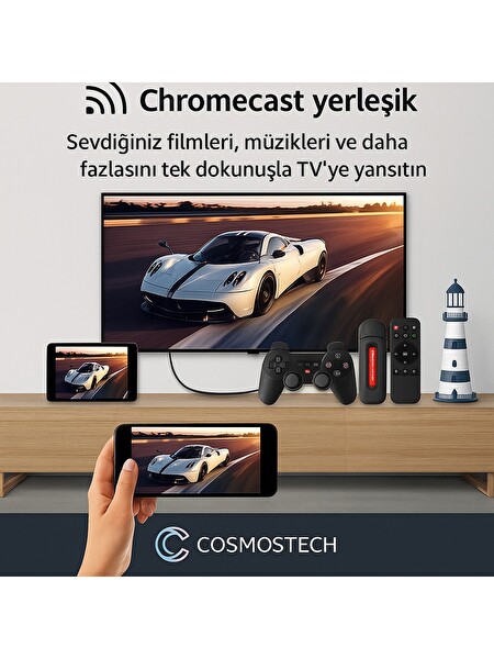 Cosmostech Q9 8k Android Tv Box - Retro Game Ve Android Tv Stick 64 GB 20.000 Oyun Wifi 2.4Ghz Dual Sistem Kablosuz Gamepad