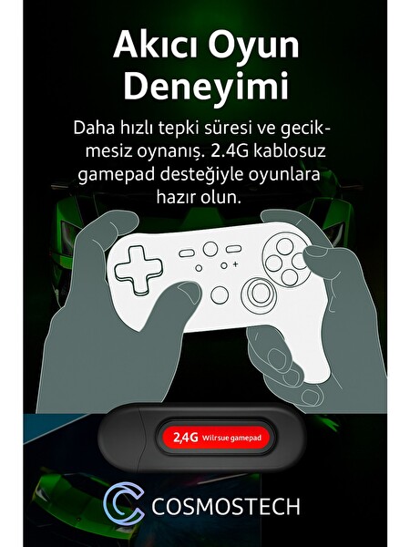Cosmostech Q9 8k Android Tv Box - Retro Game Ve Android Tv Stick 64 GB 20.000 Oyun Wifi 2.4Ghz Dual Sistem Kablosuz Gamepad