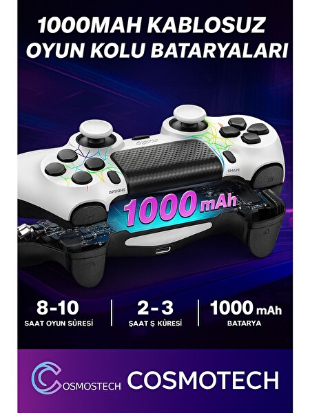 Cosmostech Ps4 Ve PC Uyumlu Dokunmatik RGB Işıklı Panel Çift Titreşim 3.5MM Ses Çıkışı Bluetooth Joystick