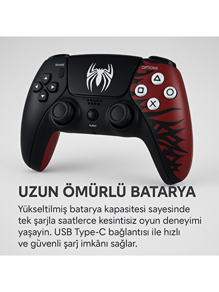 Cosmostech Play X CXP-01 Çift Titreşimli PS4 - PC - PS5 Uyumlu Kablosuz Oyun Kolu Gamepad - Spider Desenli