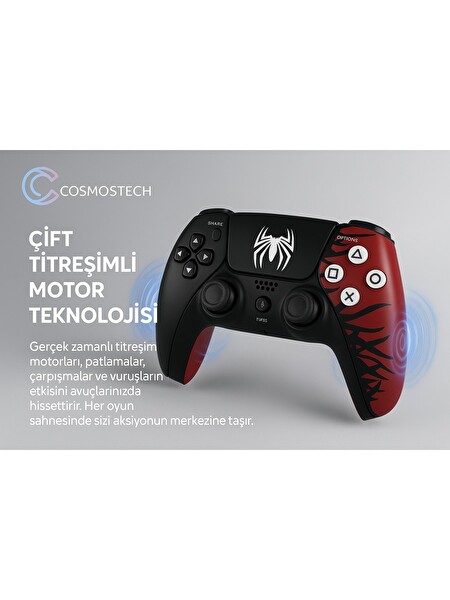 Cosmostech Play X CXP-01 Çift Titreşimli PS4 - PC - PS5 Uyumlu Kablosuz Oyun Kolu Gamepad - Spider Desenli