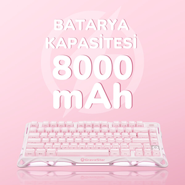 GravaStar Mercury K1+M1 Pro Kablosuz RGB Işıklı Mekanik Q Gaming Klavye Ve Optik Mouse Seti Sakura Pembesi