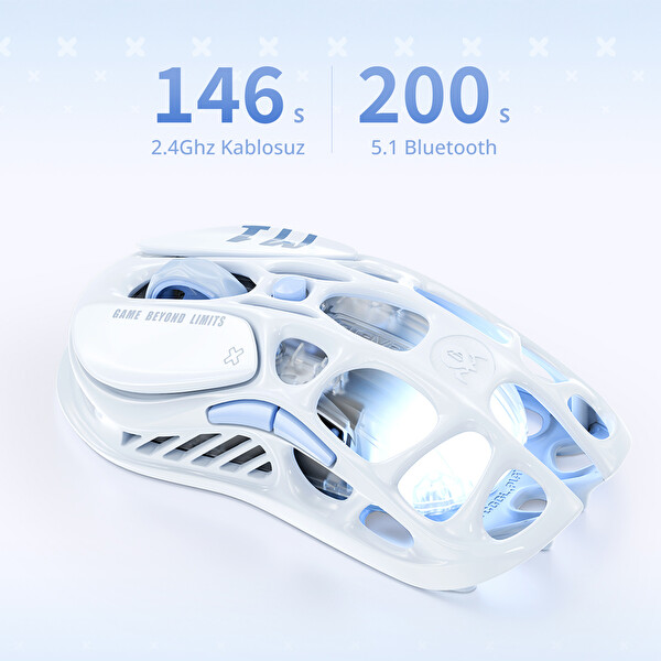 Gravastar Mercury M1 Pro RGB 26.000 DPI Optik Gaming Mouse Kablosuz Programlanabilir 5 Tuşlu Ice Blue