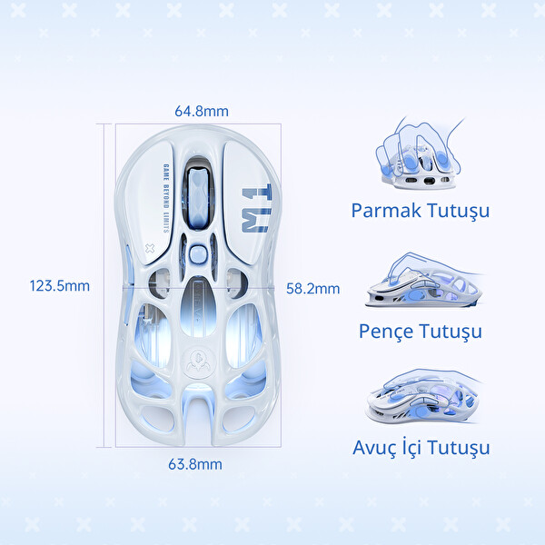 Gravastar Mercury M1 Pro RGB 26.000 DPI Optik Gaming Mouse Kablosuz Programlanabilir 5 Tuşlu Ice Blue