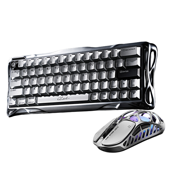 GravaStar Mercury V60 Pro HE 8kHz Kablolu Manyetik Klavye XPro 32K DPI Kablosuz Mouse Oyuncu Seti Chrome Silver