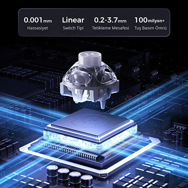 GravaStar Mercury V60 Pro HE 8kHz Kablolu Manyetik Klavye XPro 32K DPI Kablosuz Mouse Oyuncu Seti Chrome Silver